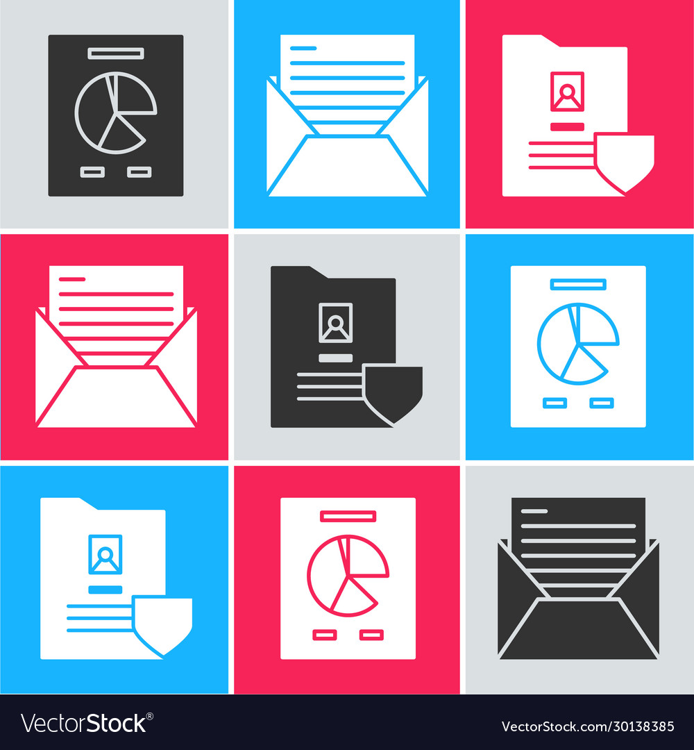 Set document with graph chart mail and e-mail Vector Image Set document with graph chart mail and e-mail