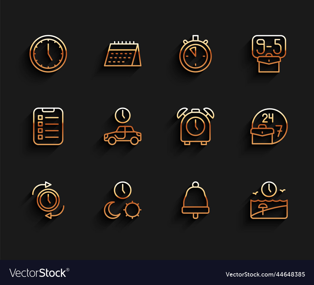 Set line clock with arrow day and night time vector image Set line clock with arrow day and night time