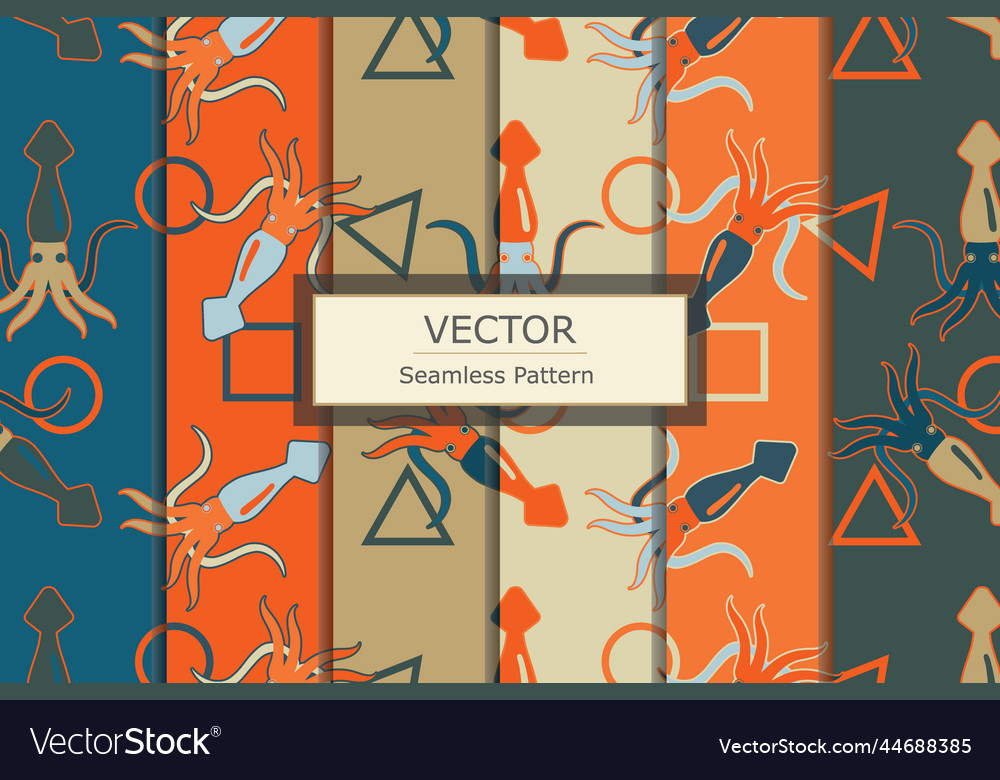 Squid seafood pattern color variation set