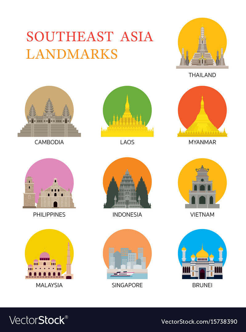 Asean Southeast Asia Landmark Set Royalty Free Vector Image 2399