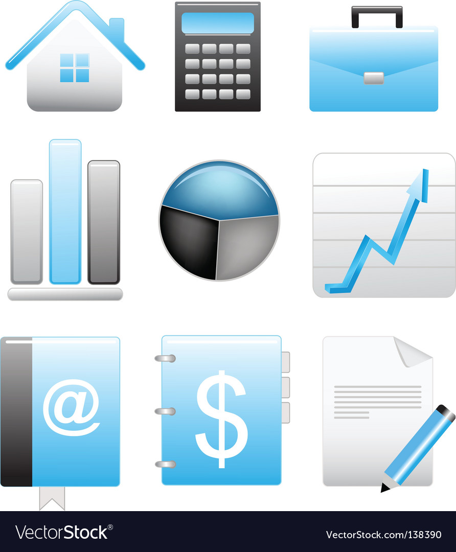 Business blue icons set Royalty Free Vector Image
