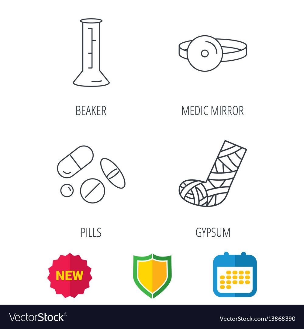 Gypsum lab beaker and medical pills icons