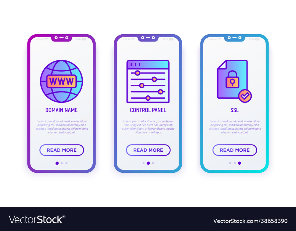 Hosting thin line icons set domain name control Vector Image Hosting thin line icons set domain name control