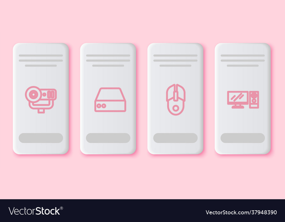 Set line web camera server data hosting vector image Set line web camera server data hosting