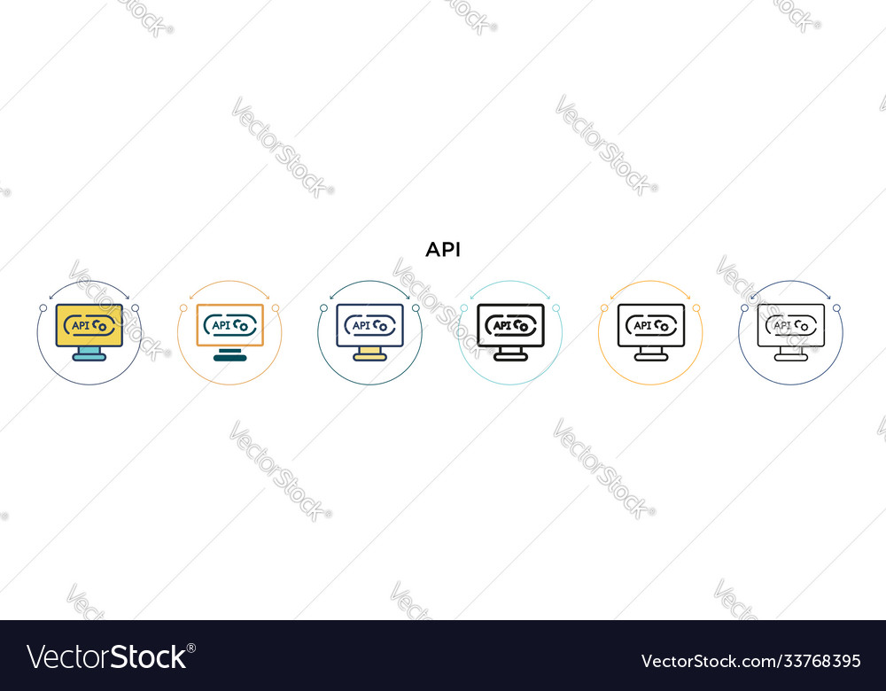 Api icon in filled thin line outline and stroke