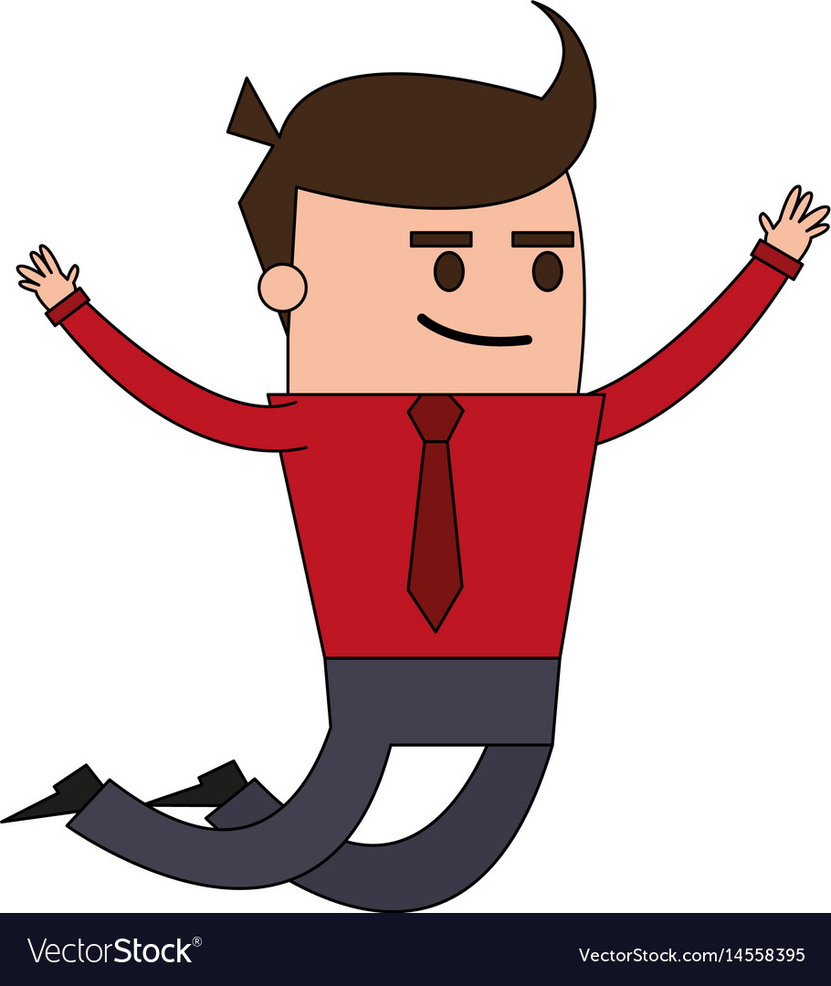 Color image full body cartoon business man jumping