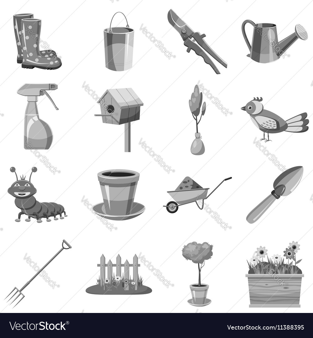 Gardening icons set gray monochrome style