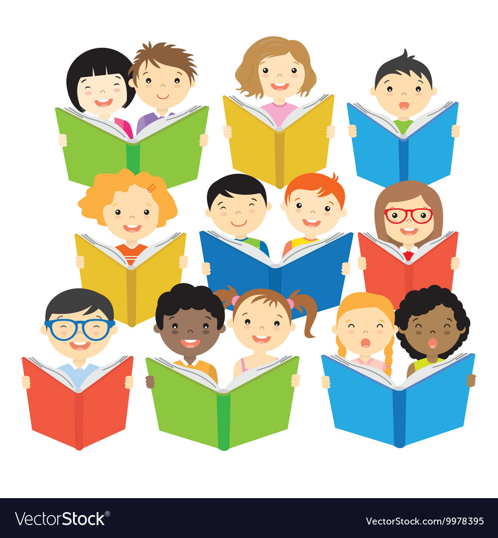 Group children reading Royalty Free Vector Image