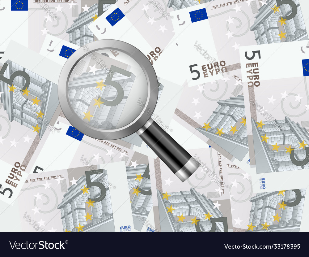 Magnifier on five euro background