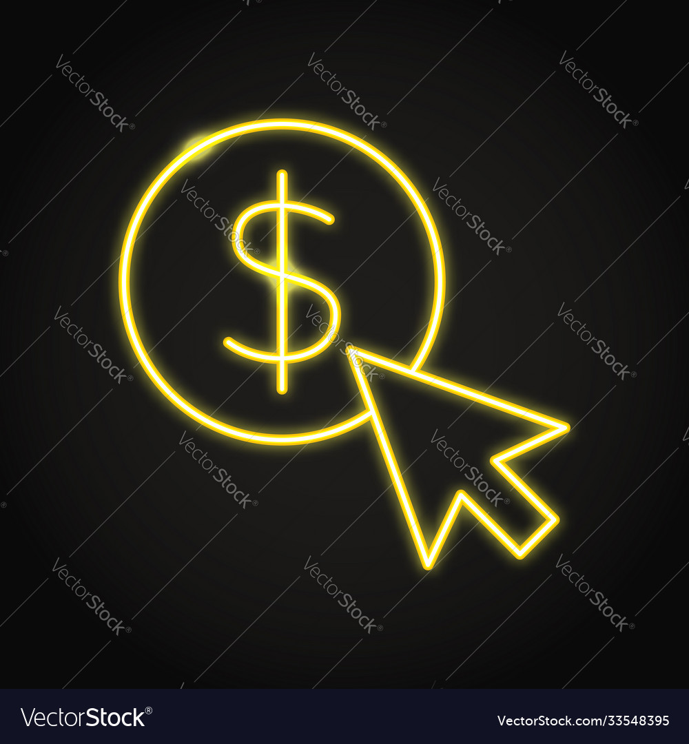 Pay per click icon in neon line style Vector Image Pay per click icon in neon line style