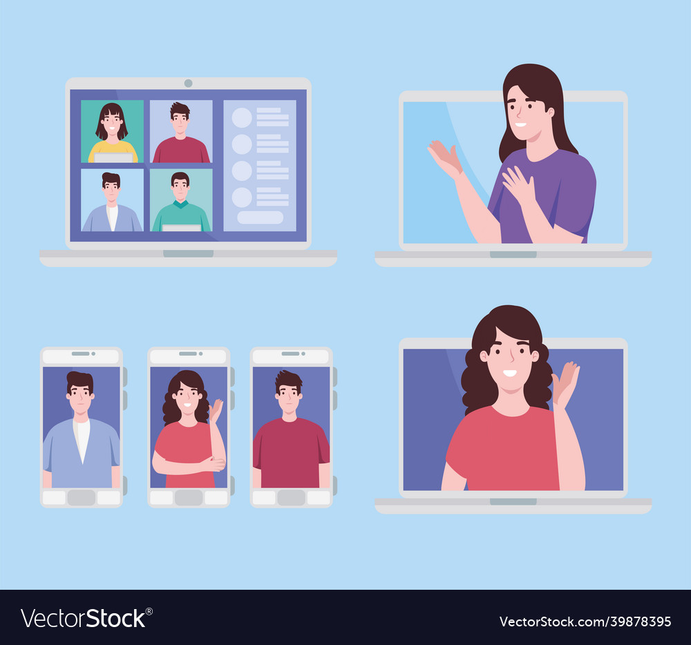 People in virtual conference Royalty Free Vector Image