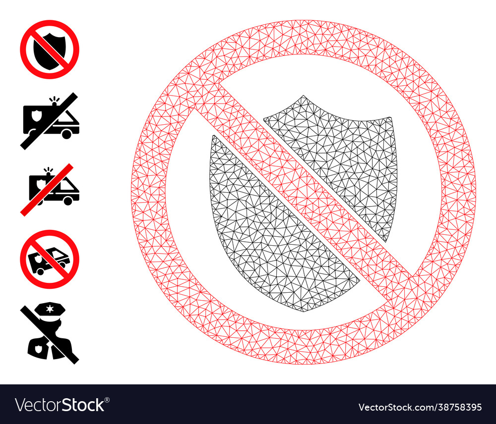 Polygonal net no shield icon with simple symbols