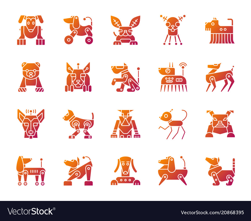 Robot dog simple gradient icons set vector image Robot dog simple gradient icons set