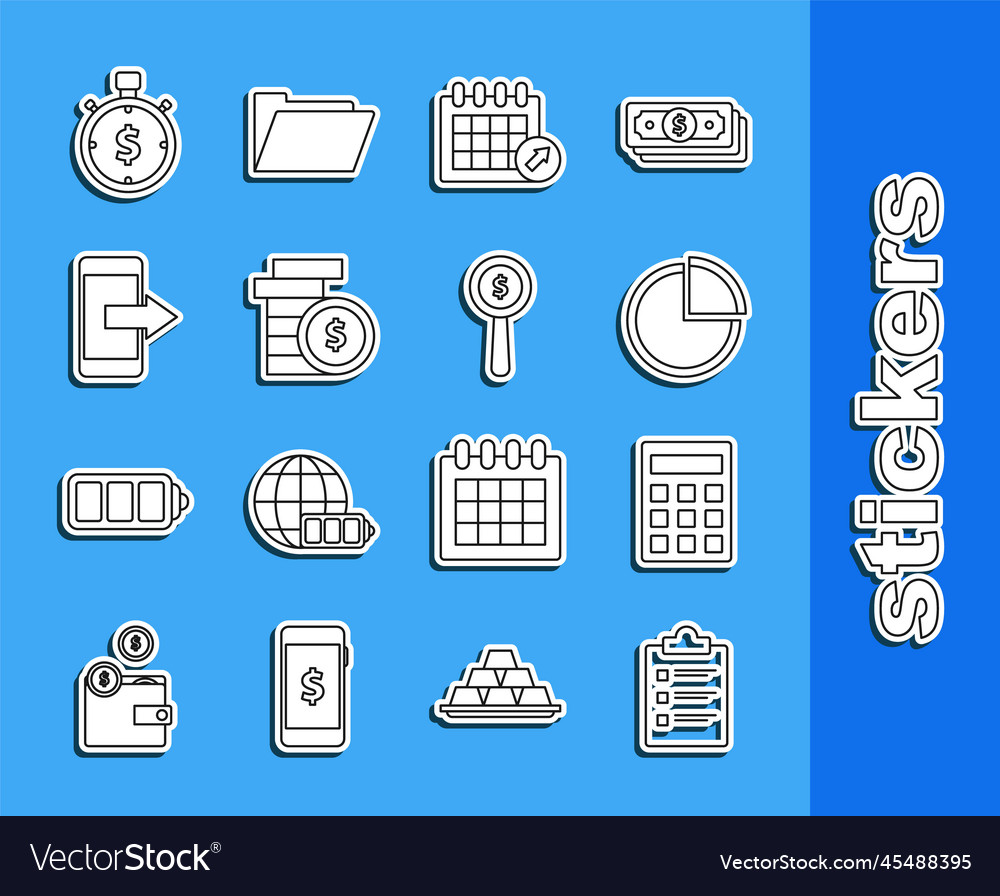 Set line clipboard with checklist calculator pie vector image Set line clipboard with checklist calculator pie