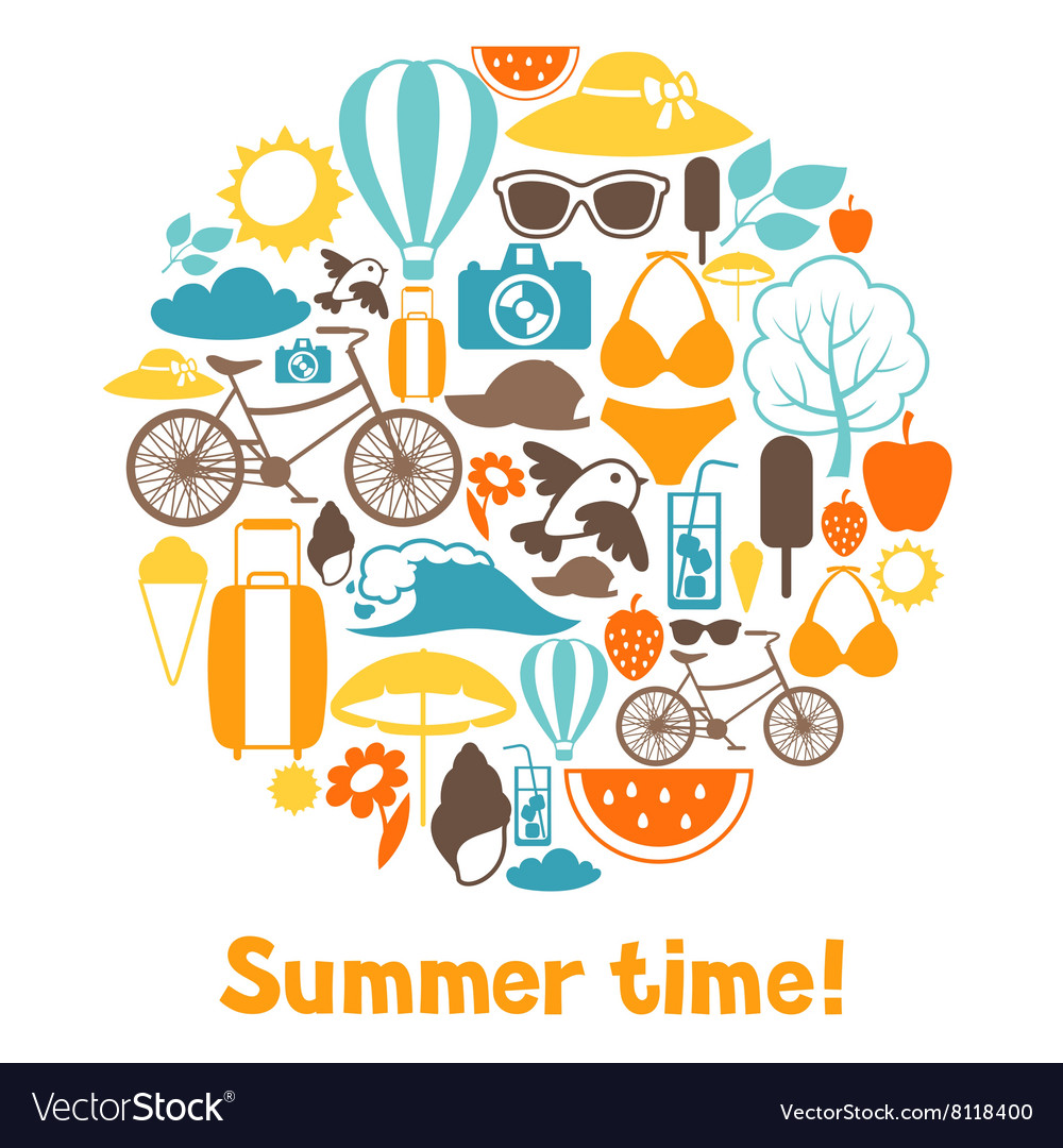 Background with stylized summer objects design