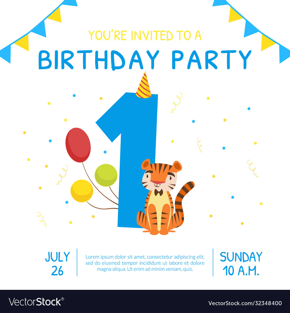 Happy first birthday invitation card template Vector Image Regarding First Birthday Invitation Card Template