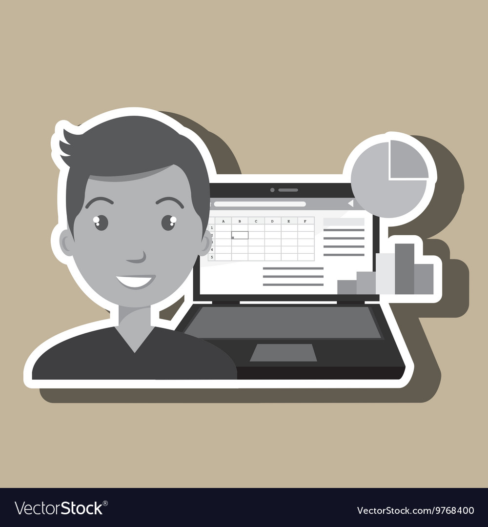 Man with pc isolated icon design
