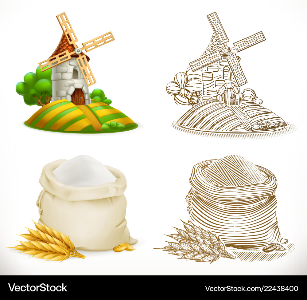 Mill and flour 3d realism engraving styles Vector Image