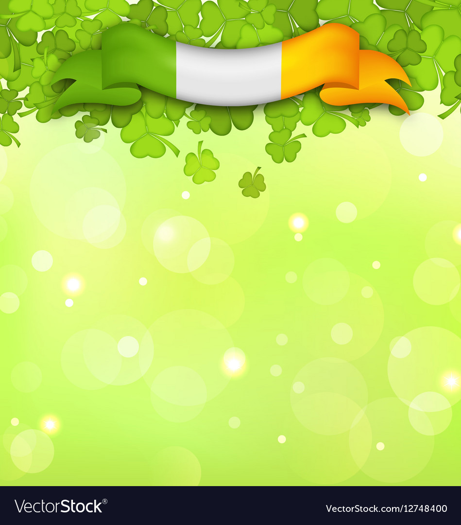 Nature background with shamrocks and irish flag