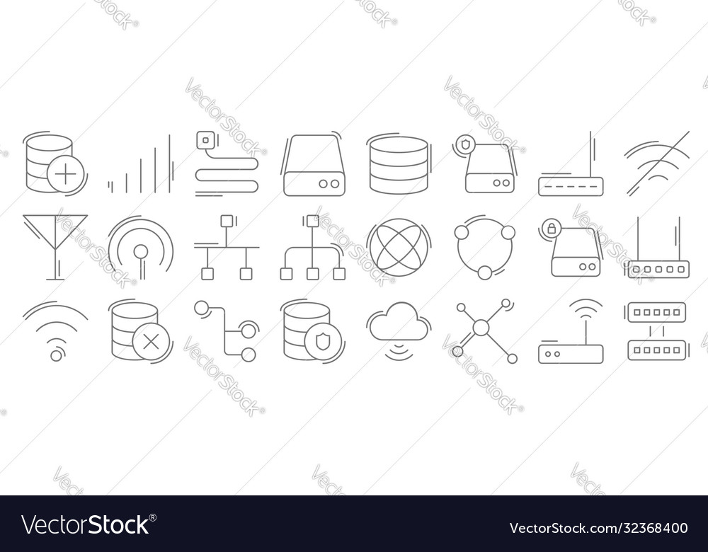 Network and database line icons linear set vector image Network and database line icons linear set