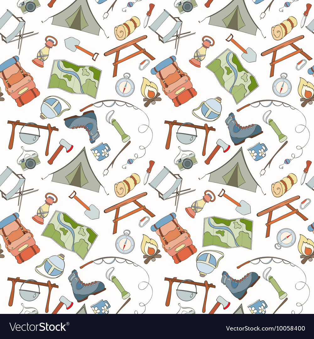 Seamless camping pattern Royalty Free Vector Image