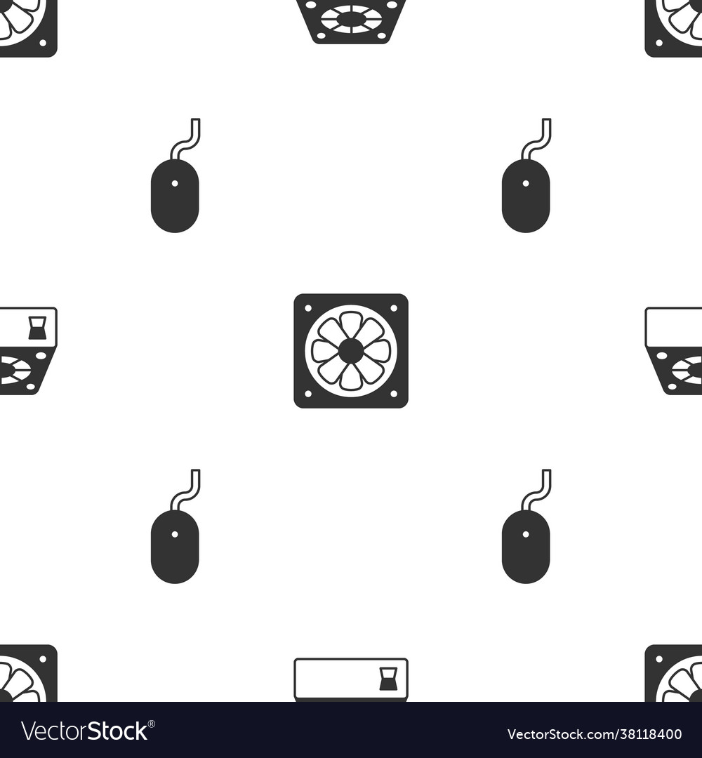 Set computer cooler and mouse on seamless pattern vector image Set computer cooler and mouse on seamless pattern