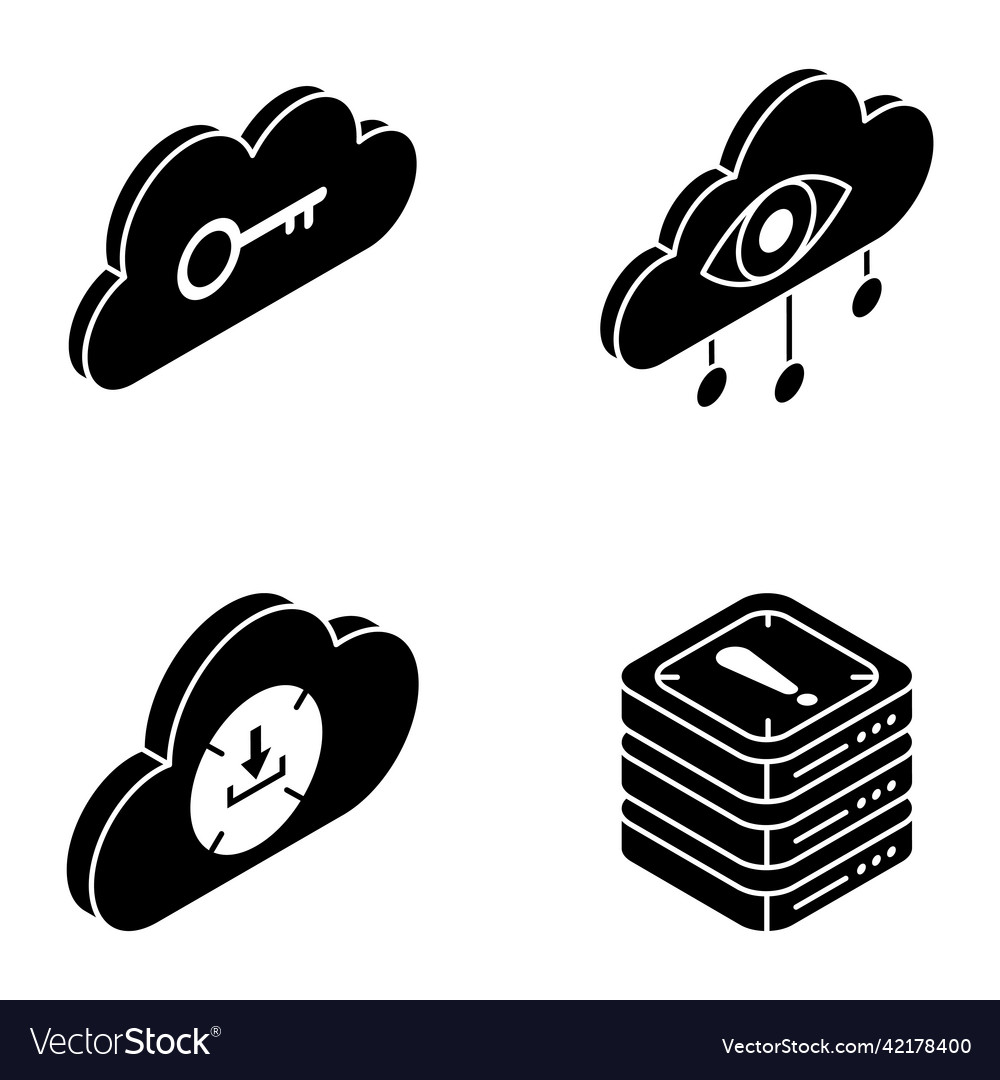 Trendy isometric icons of cloud computing