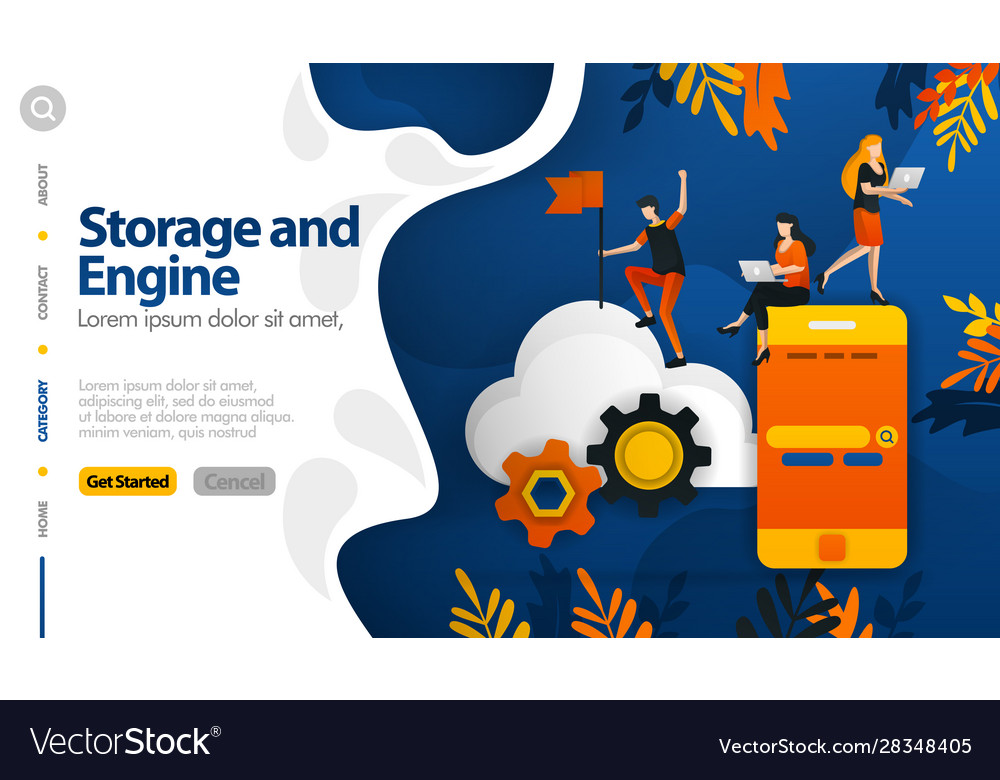 Cloud storage and machines in securing vector image Cloud storage and machines in securing