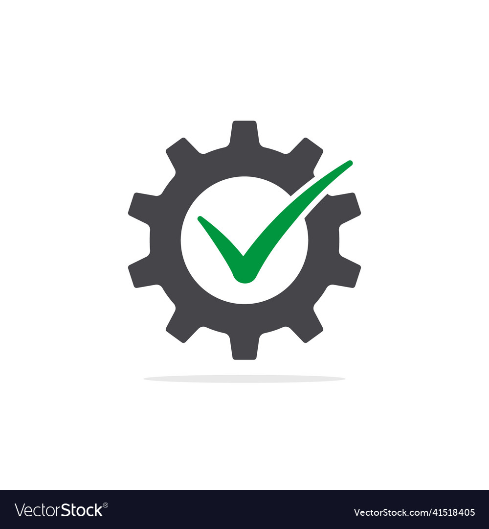 Gear with check mark icon isolated simple vector image Gear with check mark icon isolated simple