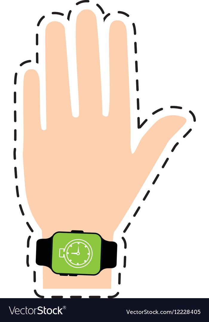 Hand with smart watch timer technology line