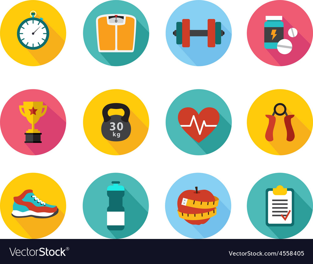 Icons in flat style healthy sport and Royalty Free Vector