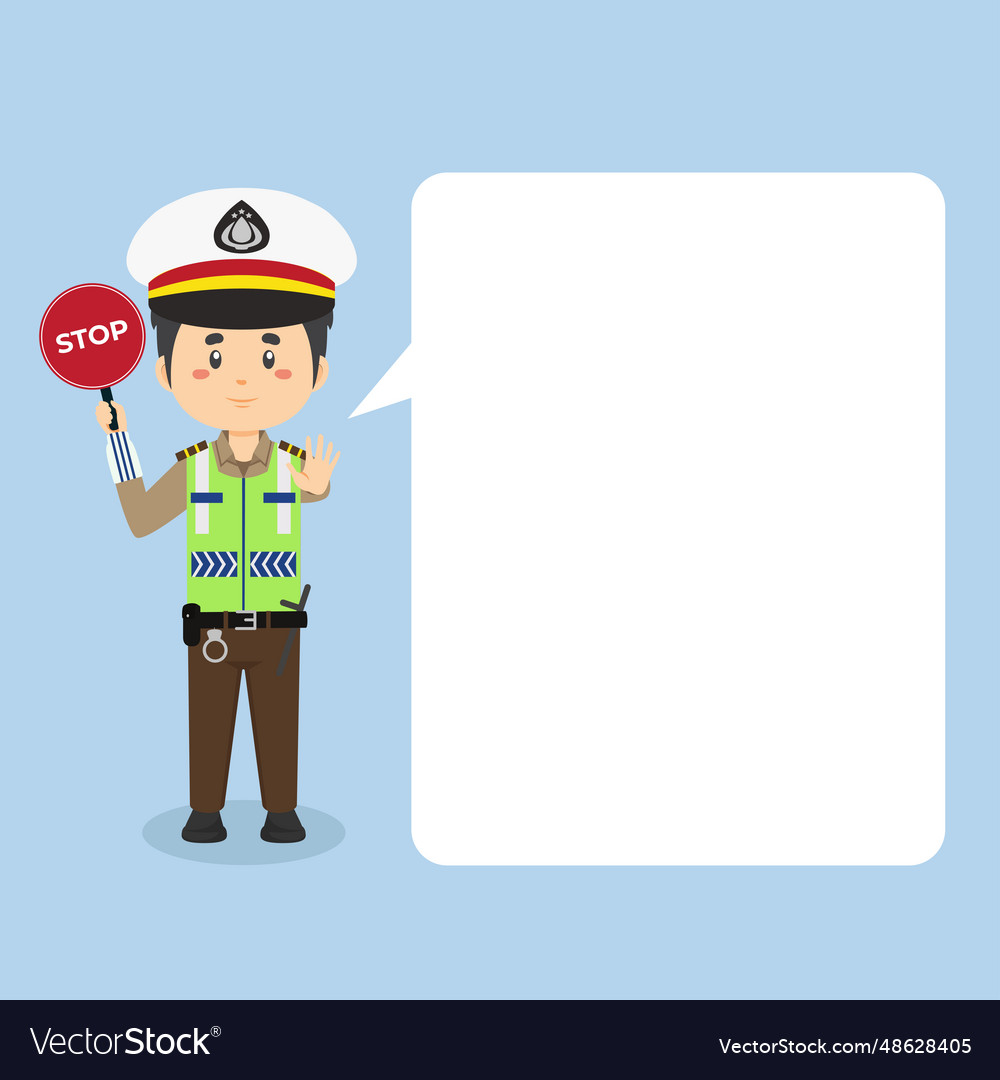 Indonesian traffic police character with speech