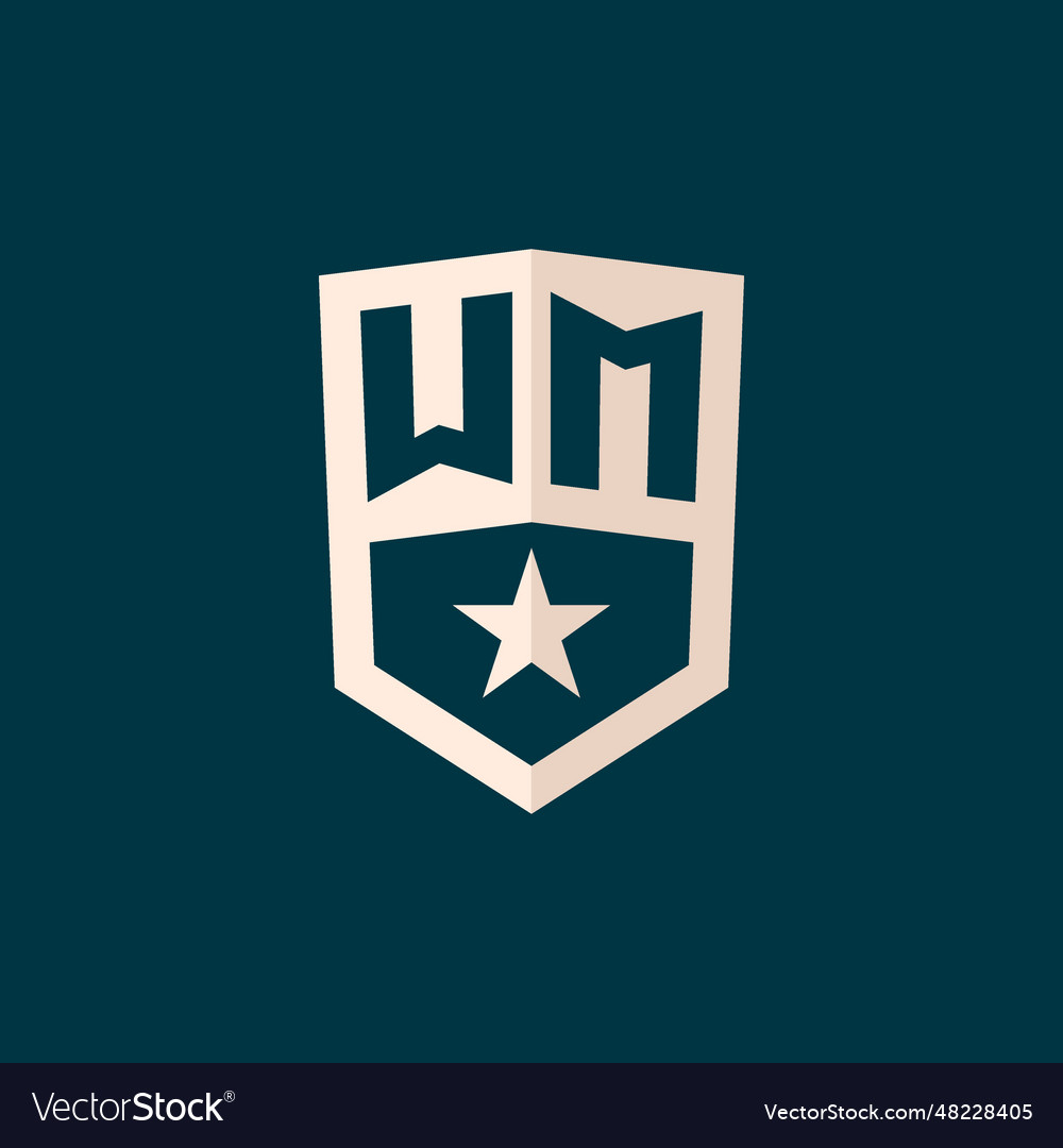Initial wm logo star shield symbol with simple vector image Initial wm logo star shield symbol with simple