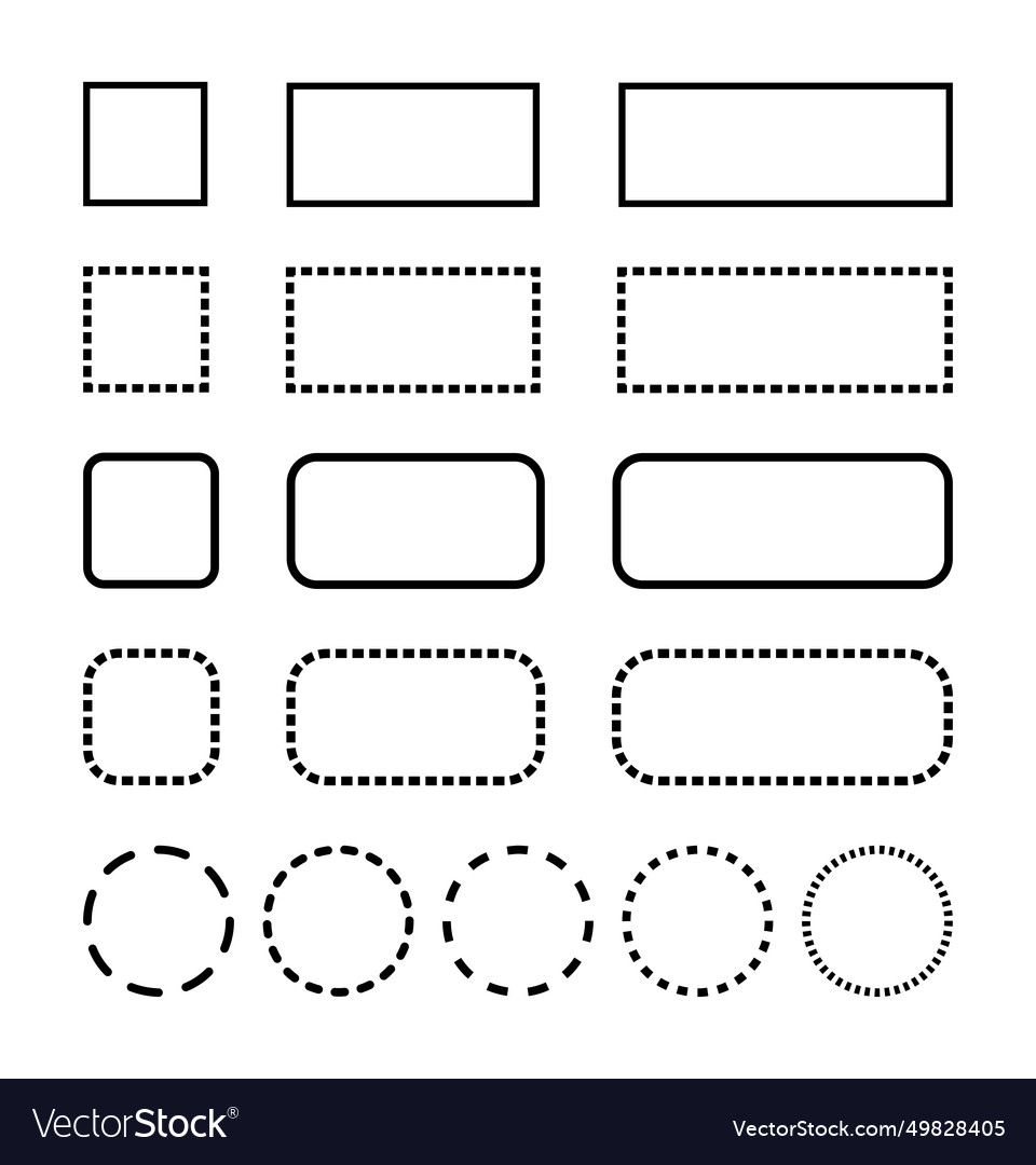 Rectangle and cricle shape solid and dot outline Vector Image