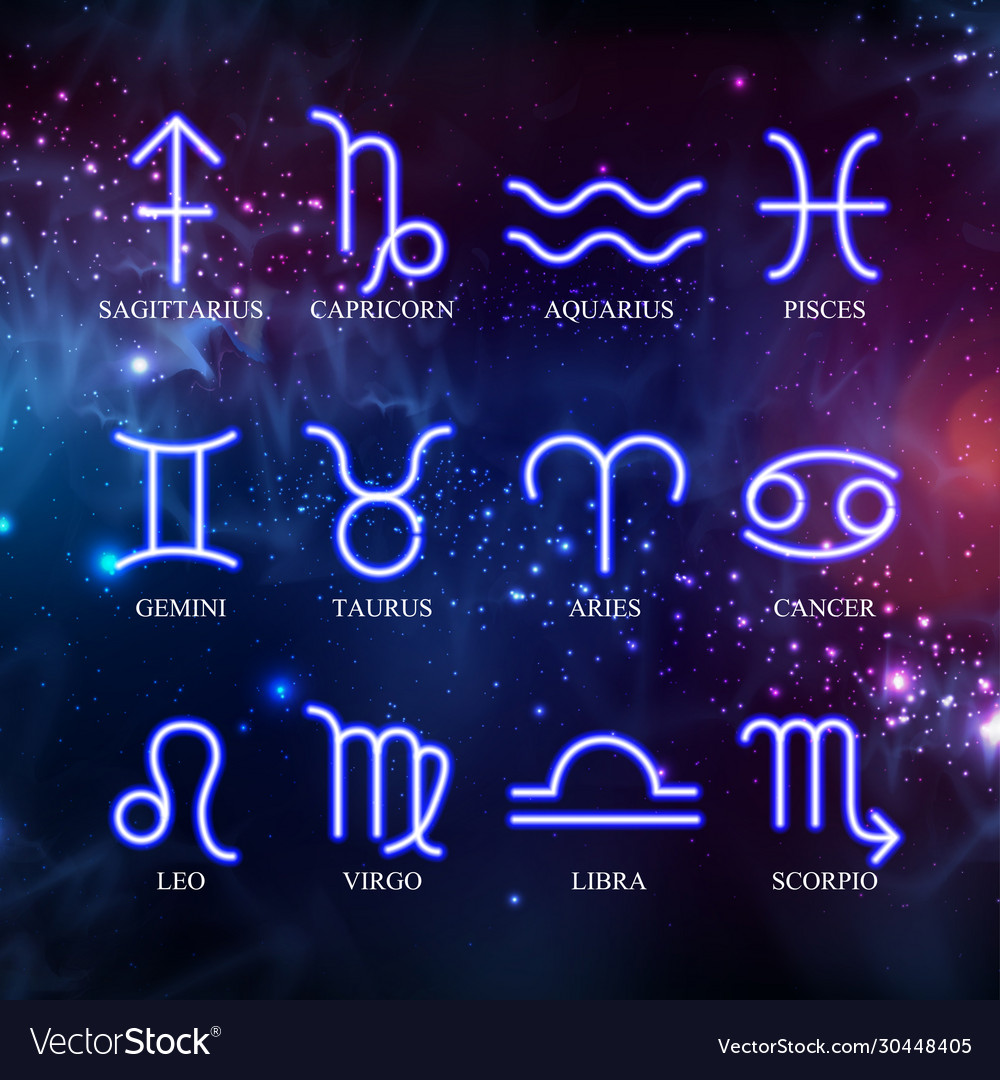 Set astrology neon zodiac signs Royalty Free Vector Image