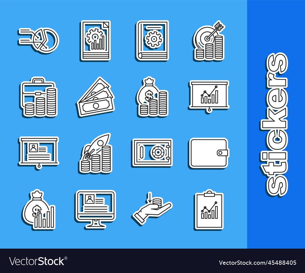 Set line clipboard with graph chart wallet board vector image Set line clipboard with graph chart wallet board