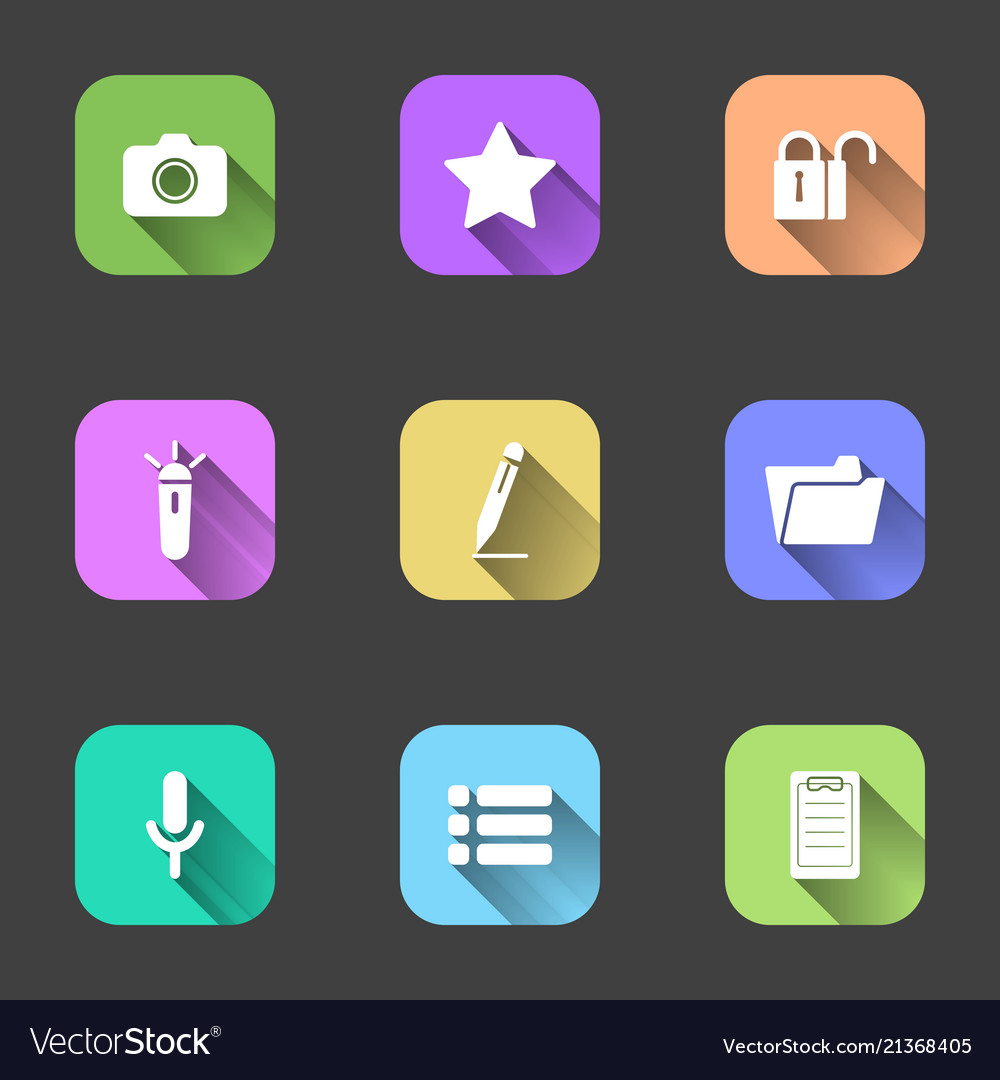 Set of flat icons in multi-colored squares vector image Set of flat icons in multi-colored squares