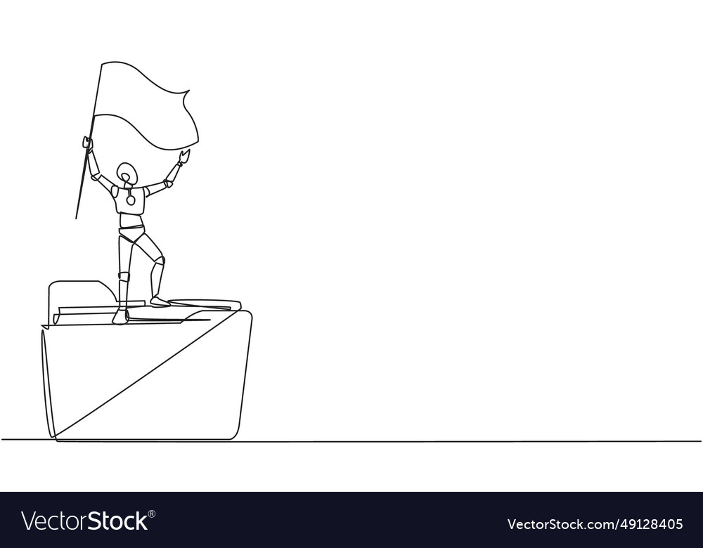 Single continuous line drawing of robots standing