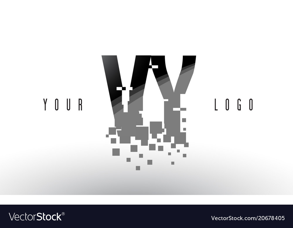 Vy v y pixel letter logo with digital shattered