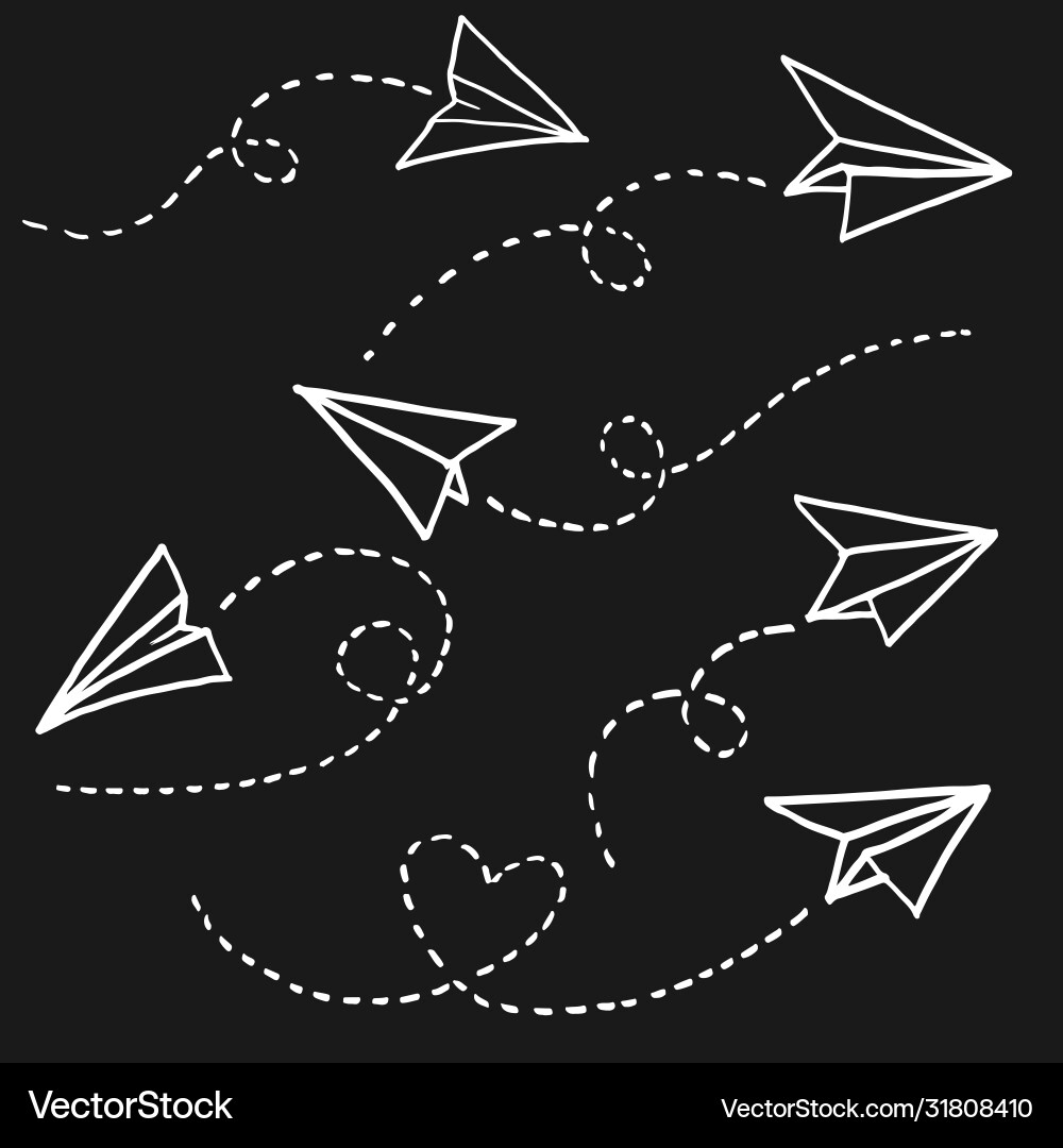 Hand drawn paper airplane doodle plane Royalty Free Vector