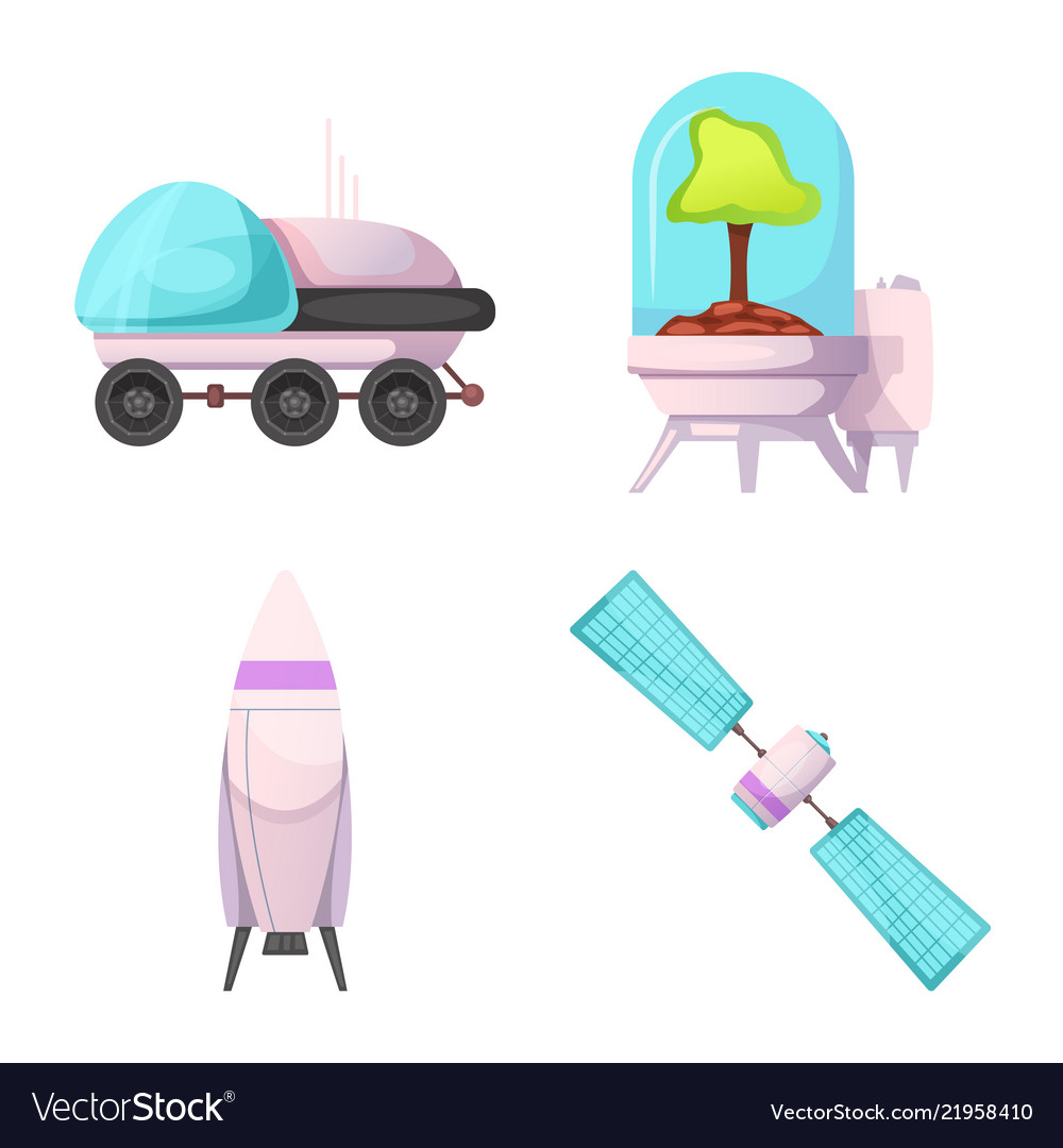 Isolated object of mars and space icon set