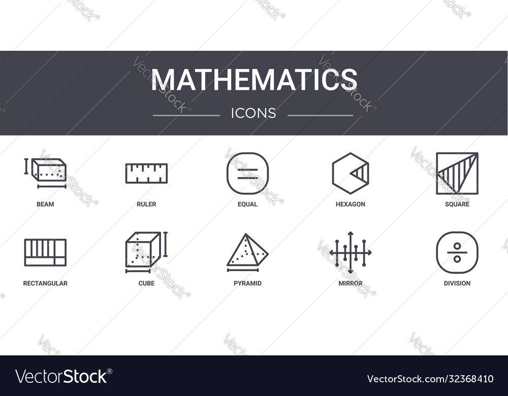 Mathematics concept line icons set contains