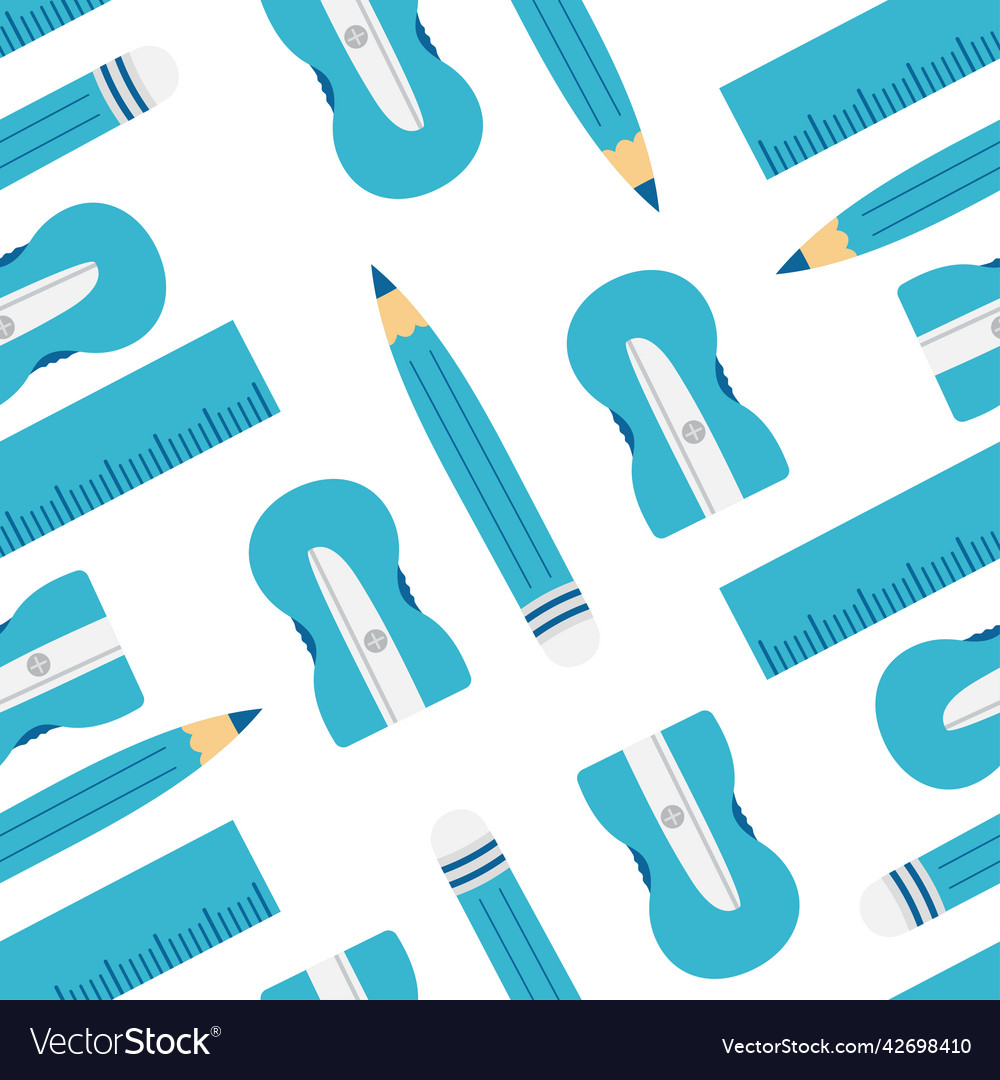Seamless pattern with pencil sharpener and ruler