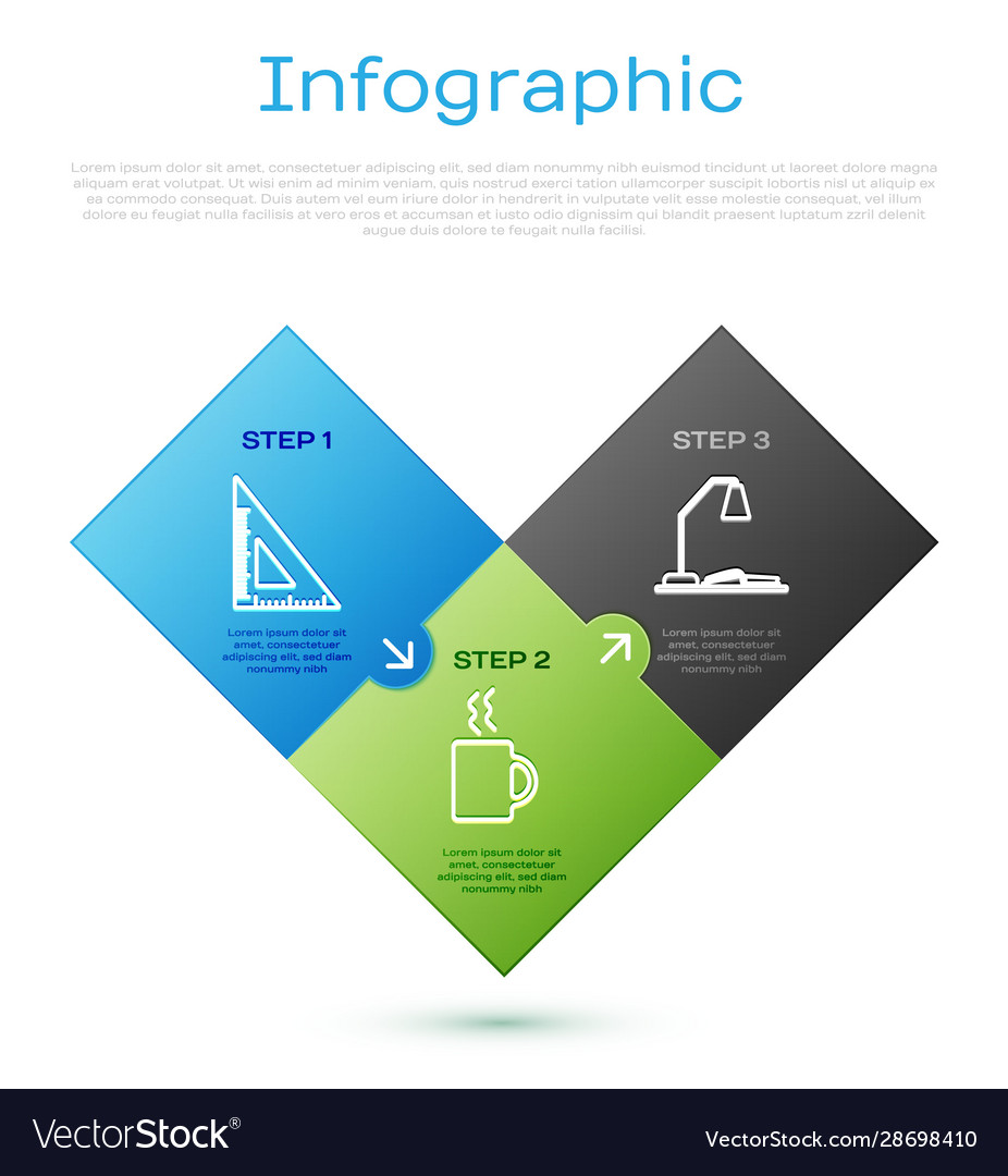 Set line triangular ruler workplace with table vector image Set line triangular ruler workplace with table