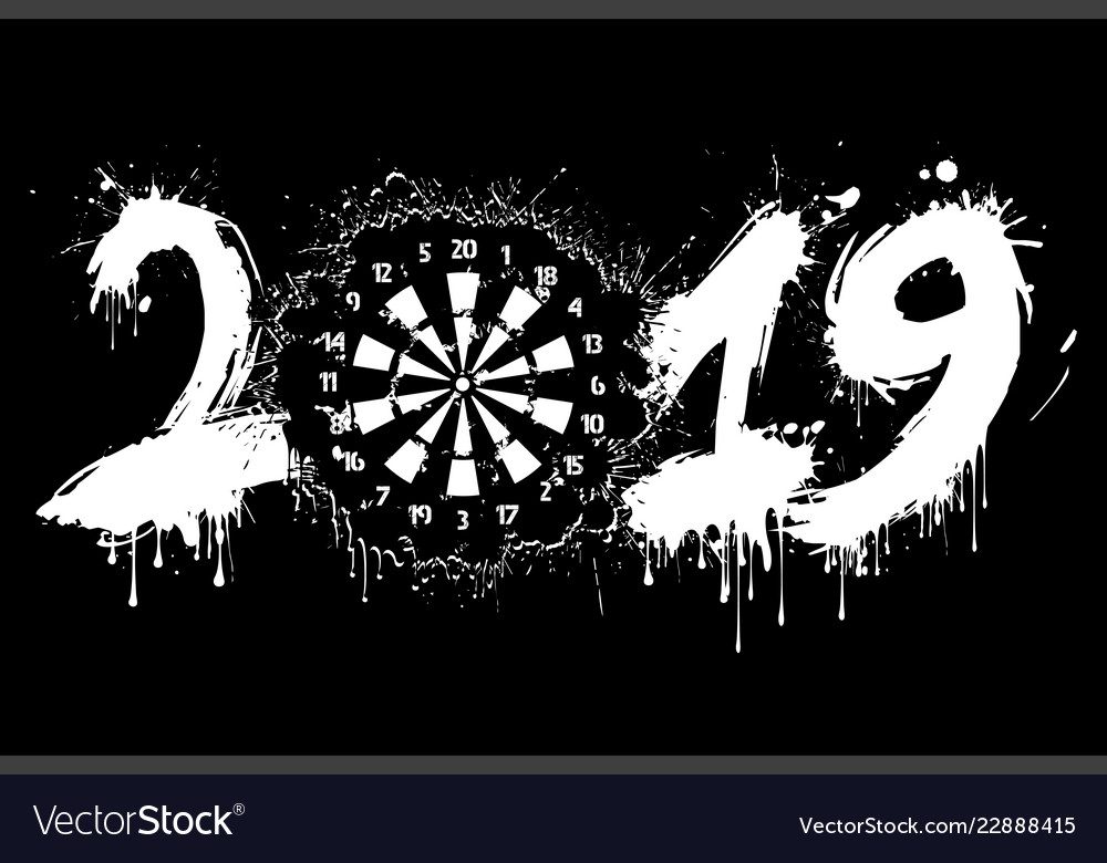Abstract number 2019 and a dartboard from blots vector image Abstract number 2019 and a dartboard from blots