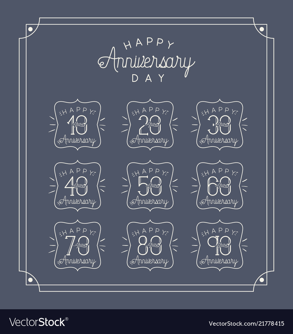 Happy anniversary card with decades Royalty Free Vector