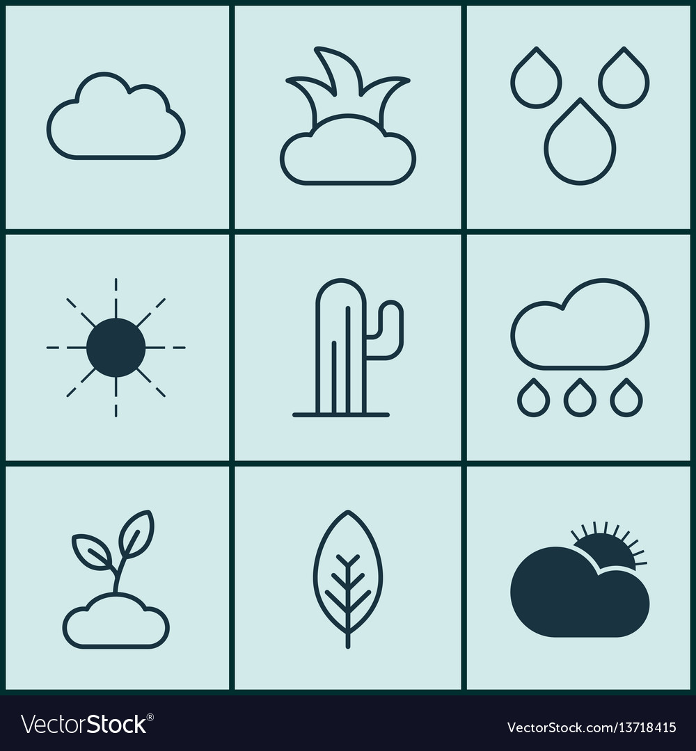 Set of 9 harmony icons includes sun rain bush