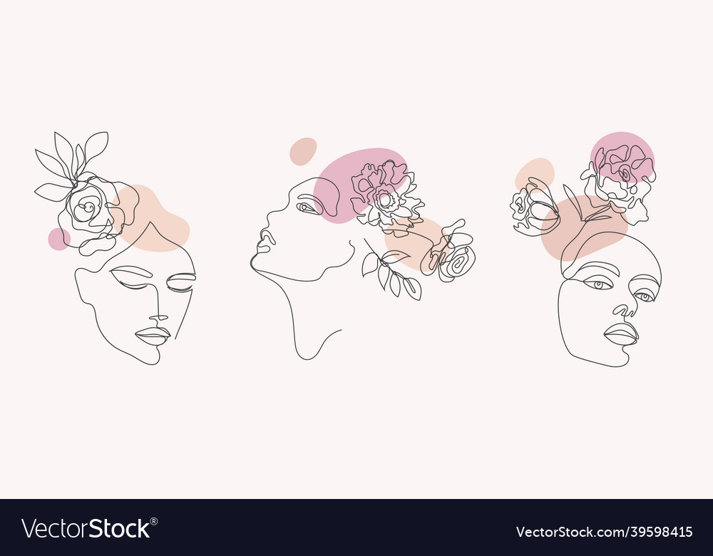 Set of women faces bodies line art Royalty Free Vector Image