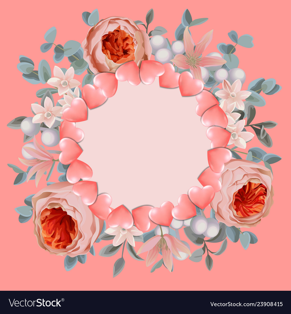 Template with round frame from hearts and pink