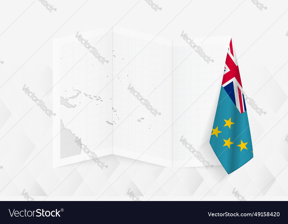 A grayscale map of tuvalu with hanging tuvaluan vector image A grayscale map of tuvalu with hanging tuvaluan
